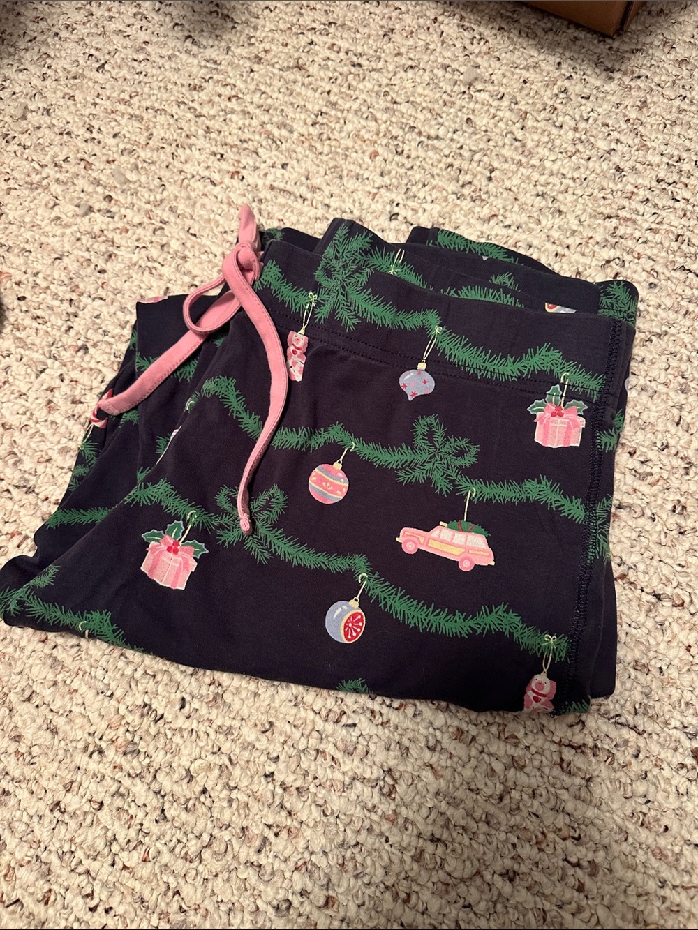 Women’s Navy Holiday Pajama Pants with Pink Drawstring